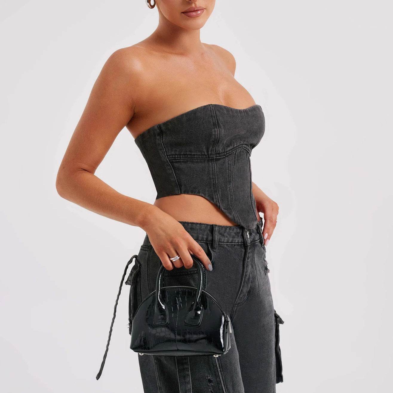 Two Piece Low Waist Jean Set - My Store