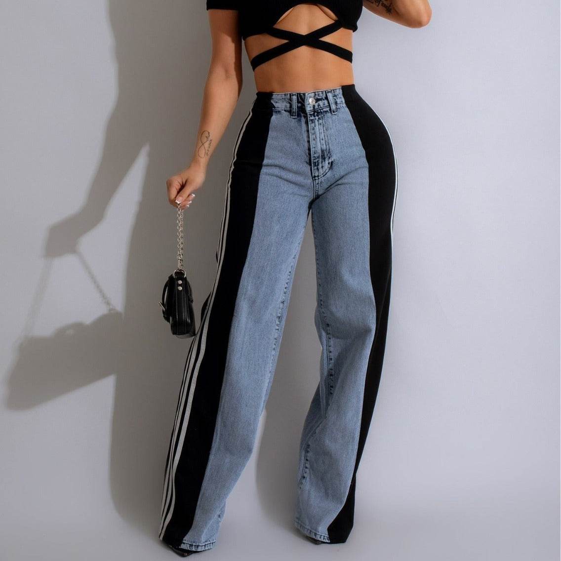 Three Stripe Patchwork Denim Wide Leg - My Store