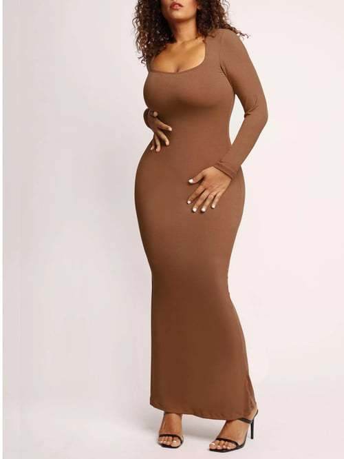Round Neck Sleeved Slim Fit Dress - My Store