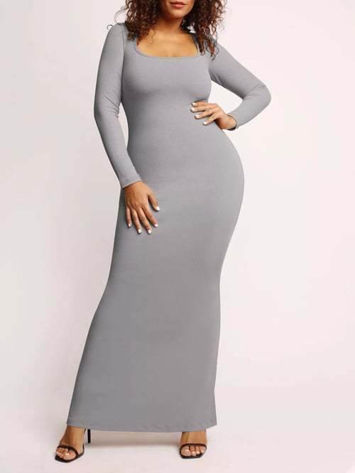 Round Neck Sleeved Slim Fit Dress - My Store