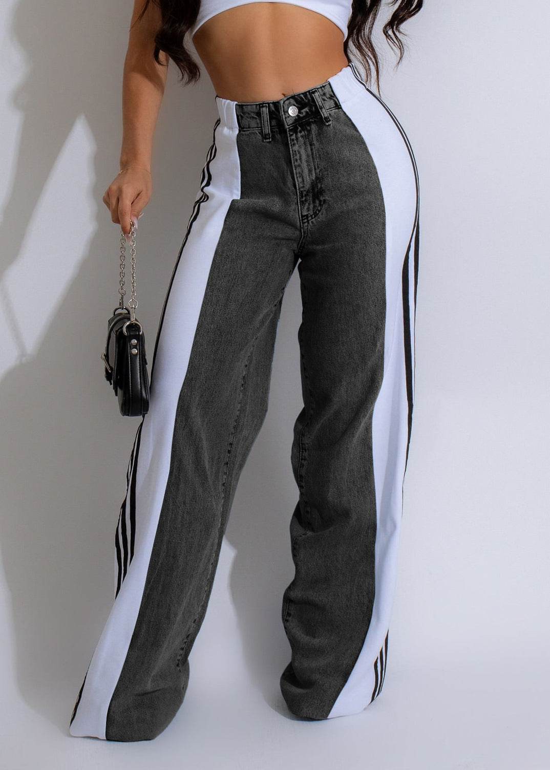 Three Stripe Patchwork Denim Wide Leg - My Store