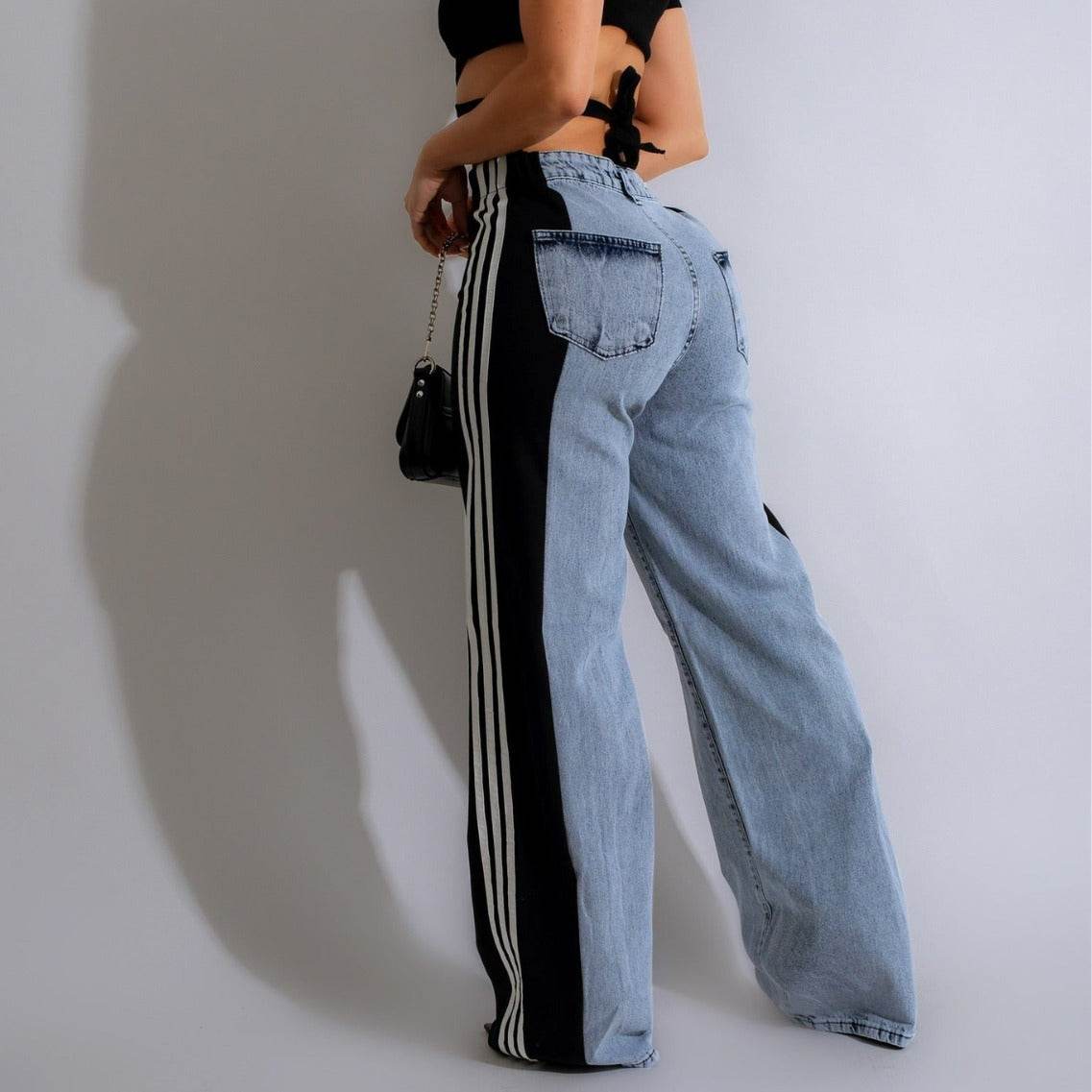Three Stripe Patchwork Denim Wide Leg - My Store