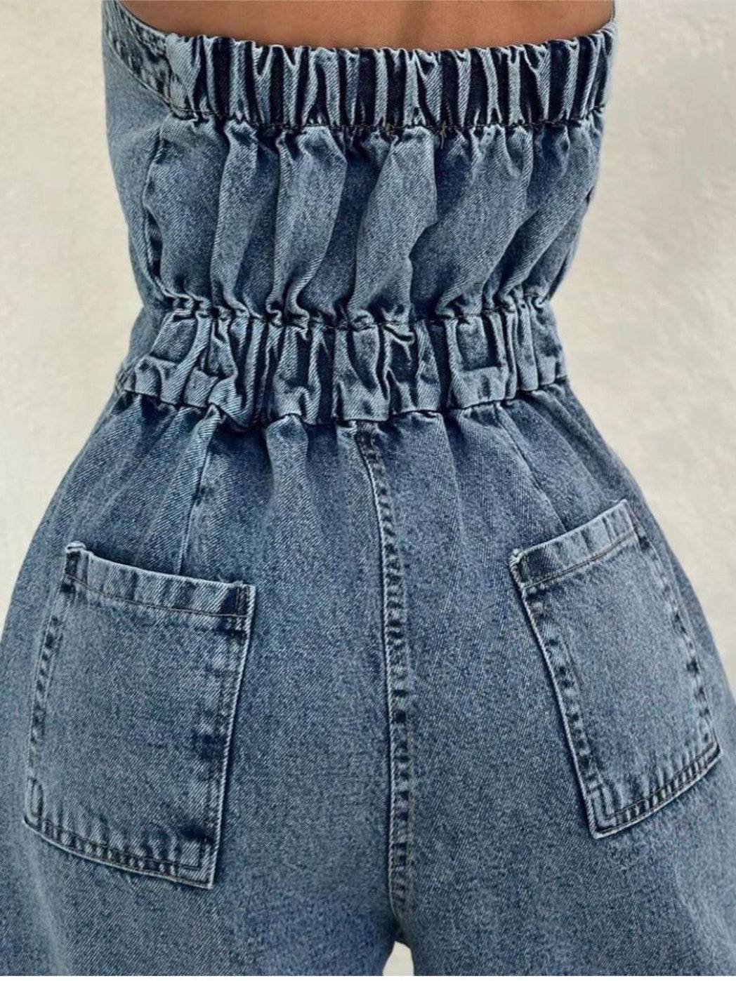 Denim Bandeau Zipper Jumpsuit & Jacket Set - My Store