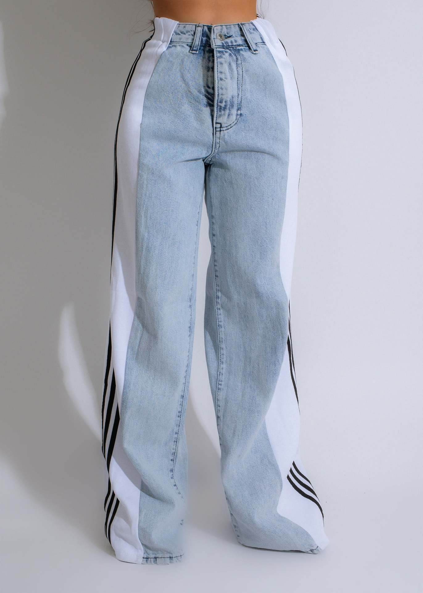 Three Stripe Patchwork Denim Wide Leg - My Store