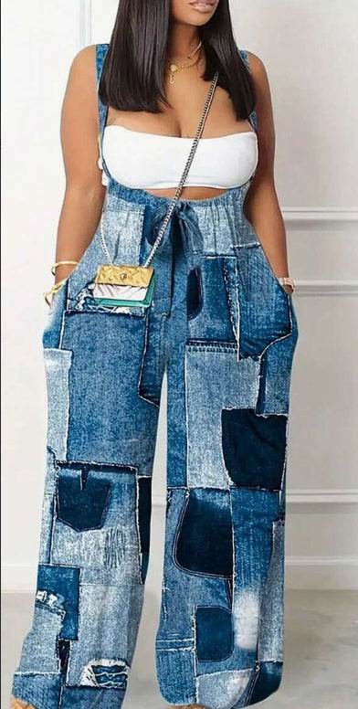 Plus Size Backless Pleated Gradient Color Wide Leg Jumpsuit With Suspender Pants - My Store