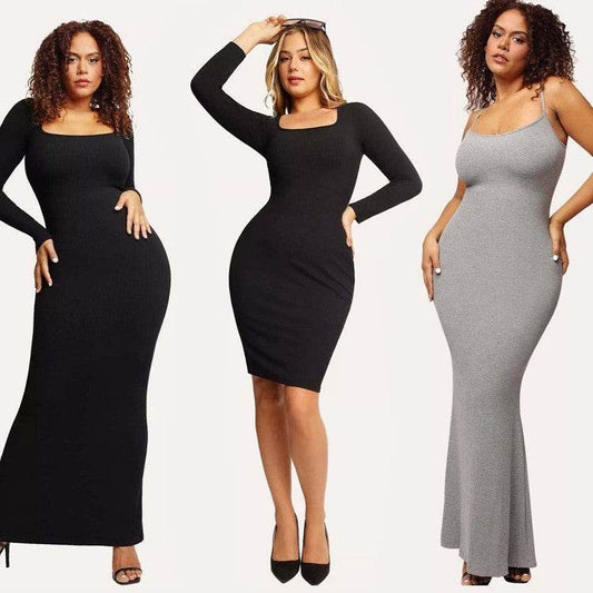 Round Neck Sleeved Slim Fit Dress - My Store